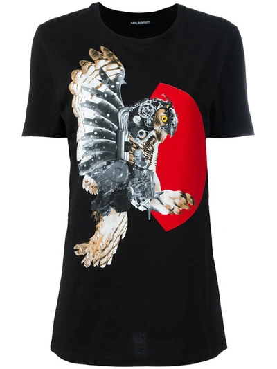 Neil Barrett Mechanical Owl Print T-shirt In Black+red
