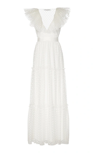 Philosophy Di Lorenzo Serafini Women's Ruffled Polka-dot Flocked Tulle Maxi Dress In White