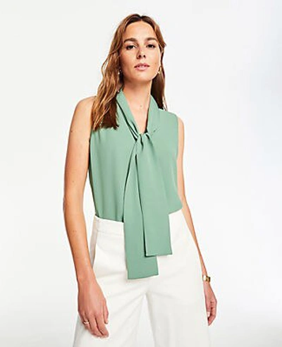 Ann Taylor Petite Bow Neck Shell In Placid Green