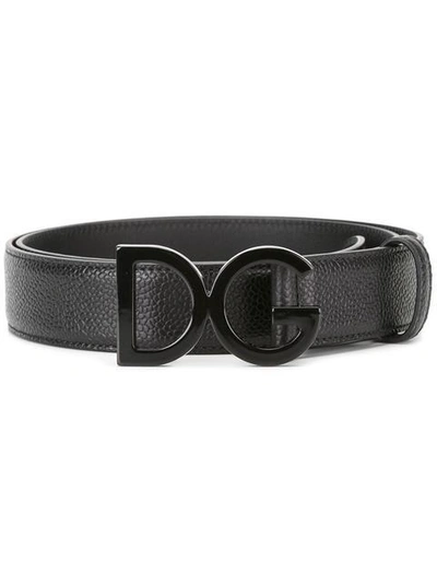 Dolce & Gabbana Leather Belt With Logo Buckle In Black