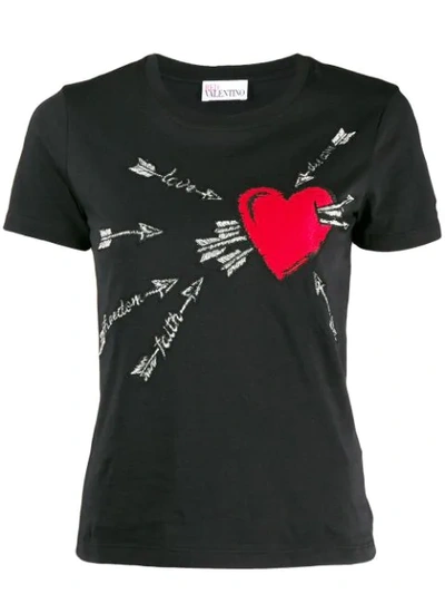 Red Valentino Heart In Love Print Black T-shirt