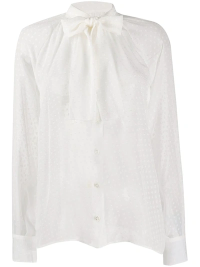 Dolce & Gabbana Small-dot Fil Coupe Tie-neck Blouse In White