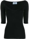 Prada Short-sleeved V-neck Jumper In Black