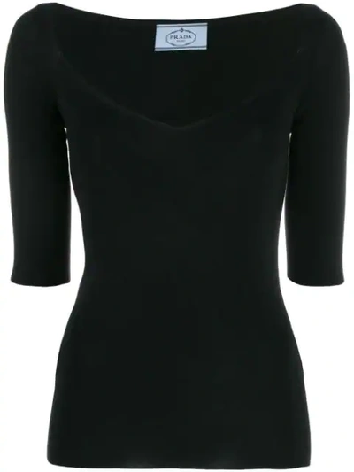 Prada Short-sleeved V-neck Jumper In Black