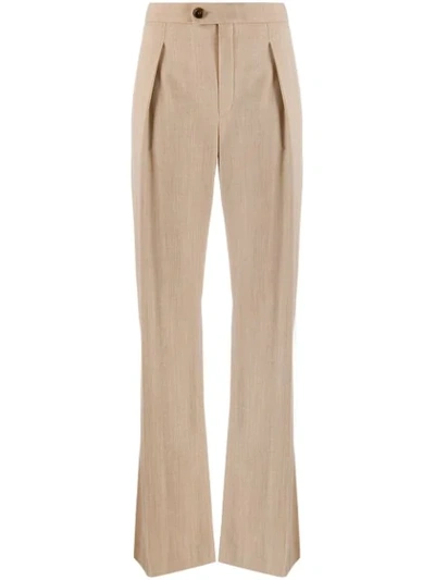 Chloé High Waist Front Pleated Trousers In Neutrals