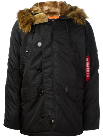 Alpha Industries Hooded Parka Coat In Black