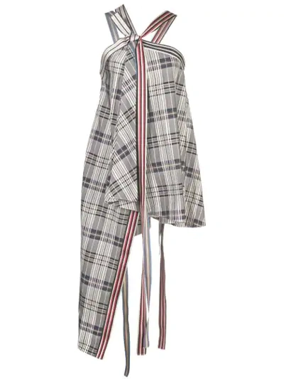 Monse Racing Striped-grosgrain Plaid Top In Grey