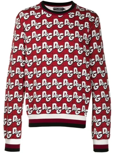 Dolce & Gabbana Jersey Sweatshirt With All-over Dg Print In Red