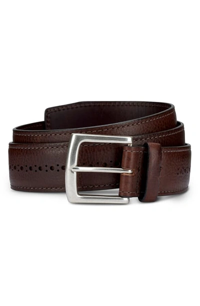 Allen Edmonds Brogue Street Leather Belt In Brown