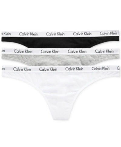 Calvin Klein Carousel Cotton 3-pack Thong Underwear Qd3587 In  White,grey,black | ModeSens