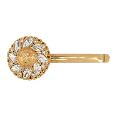 Versace Gold Crystal Medusa Barrette In Kcot Clear