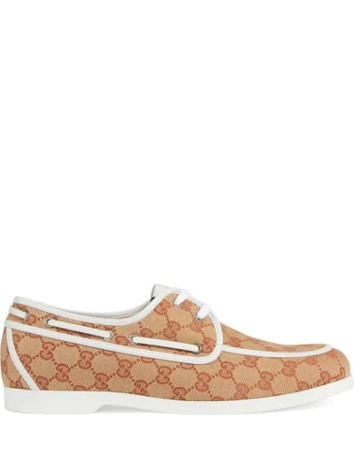 Gucci Original Gg Canvas Boat Shoes In Beige