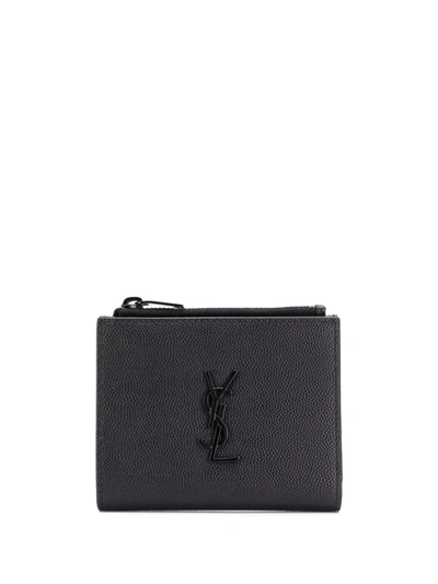 Saint Laurent Ysl Textured Leather Bifold Wallet In Black