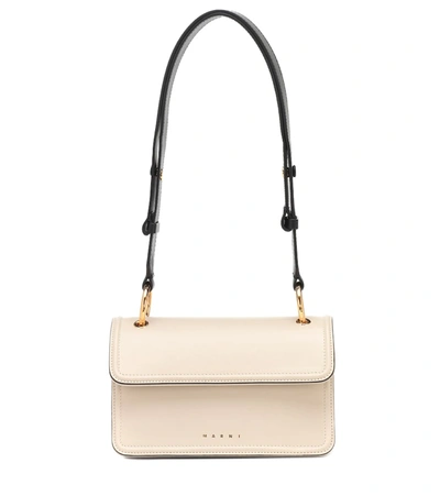 Marni Small Beat Leather Shoulder Bag In White