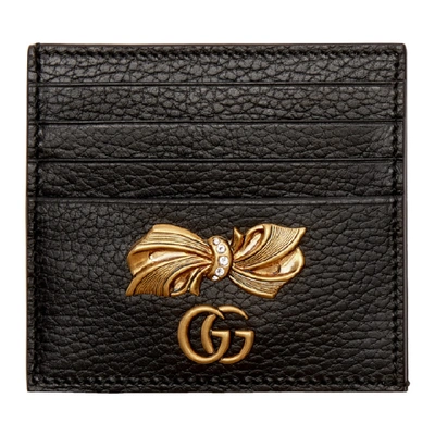 Gucci Leather Card Case With Bow In 1163 Nero