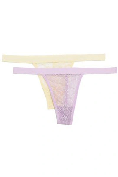 Anine Bing Set Of Two Corded Lace Low-rise Thongs In Pastel Yellow