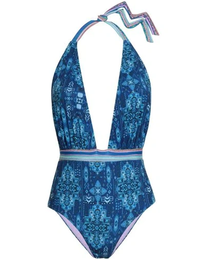 Matthew Williamson Inca Jewel Printed Halterneck Swimsuit In Blue