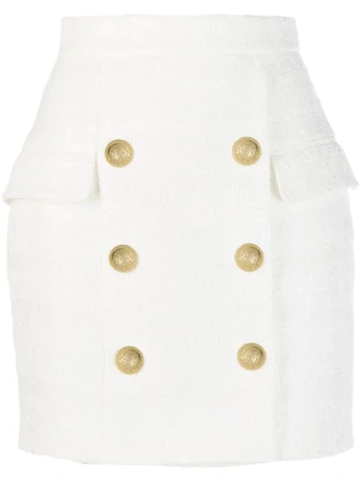 Balmain X Julian Fashion Tweed Mini Skirt In White