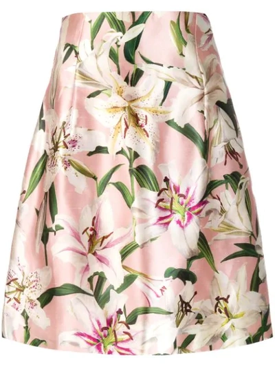 Dolce & Gabbana Floral Print Silk Skirt In Pink