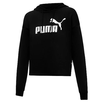 Puma Plus Size Floral Logo Hooded Sweatshirt In Black/white