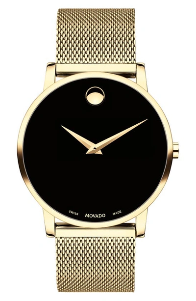 Movado Museum Yellow Gold Pvd-finished Stainless Steel Bracelet Watch In Black