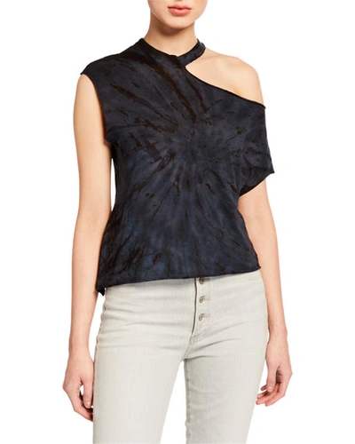 Rta Axel Cold-shoulder Cotton-cashmere Top In Blue Pattern