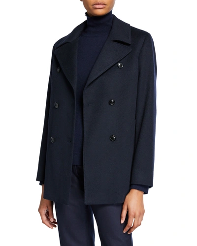 Agnona Cashmere Double-breasted Pea Coat In Navy