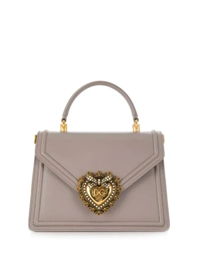 Dolce & Gabbana Medium Devotion Bag In Smooth Calfskin In Grey