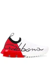Dolce & Gabbana Stretch Jersey Sorrento Sneakers With Patent Leather Heel In White/red