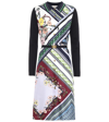 Tory Burch Mixed-print Silk-front Long-sleeve Belted Shirtdress In Medium Navy/homage To The Flower Patchwork