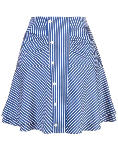 Derek Lam 10 Crosby Striped Flared Short Skirt With Ruching In Blue