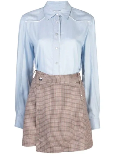 Derek Lam 10 Crosby Mixed Media Shirt Dress With Wrap Skirt In Blue