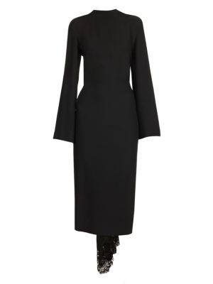 Valentino Long Sleeve Lace Back Midi Dress In Black | ModeSens