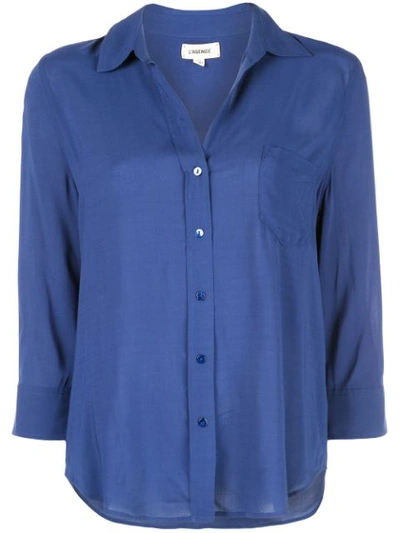 L Agence Ryan 3/4-sleeve Button-down Blouse In Blue