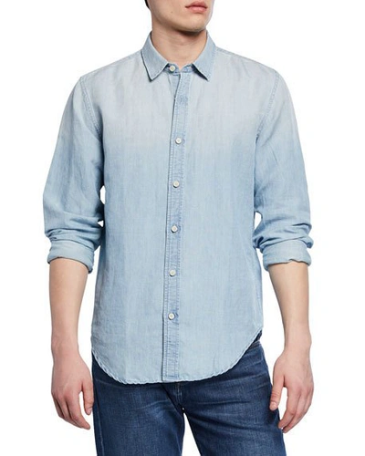 7 For All Mankind Men's Roadster Long-sleeve Button-down Linen/cotton Shirt In Light Blue