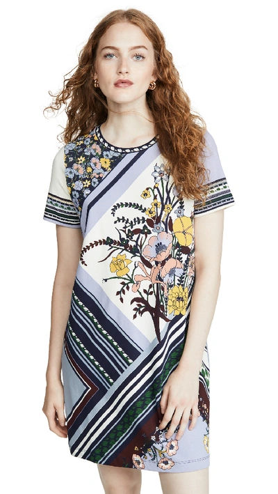 Tory Burch Flower Printed Short-sleeve T-shirt Dress In Homage To The Flower Patchwork