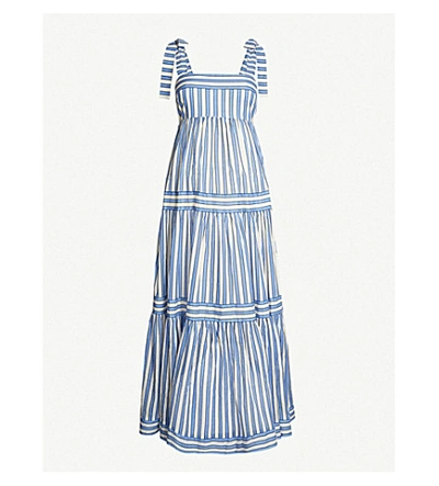 Zimmermann Verity Shoulder-tie Striped Cotton Dress In Blue Stripe