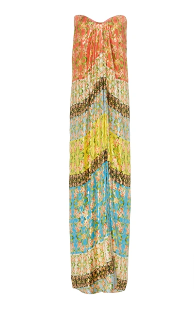 Monique Lhuillier Printed Strapless Silk-blend Lame Dress In Multi