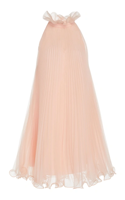 Monique Lhuillier Pleated Chiffon Mini Dress In Pink