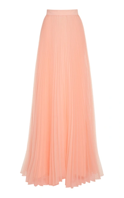 Monique Lhuillier Pleated Chiffon Maxi Skirt In Pink