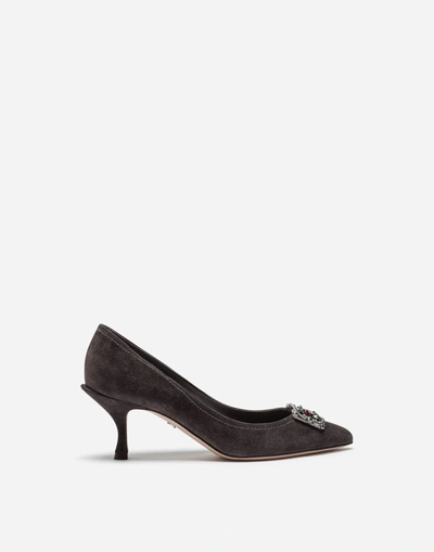 Dolce & Gabbana Split-grain Leather Pumps With Dg Amore Logo In Grey