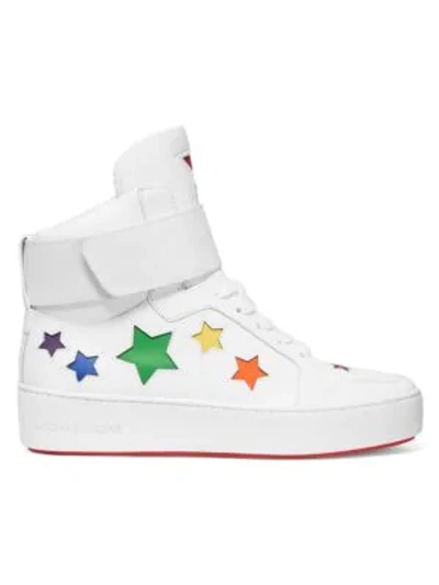 Michael Michael Kors Women's Trent Rainbow Star High Top Sneakers In Optic White