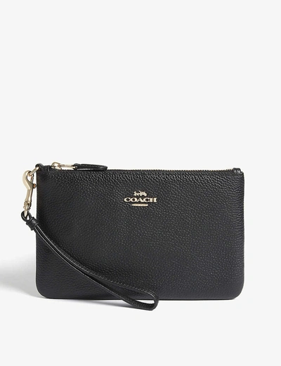 Coach Small Leather Wristlet In Black