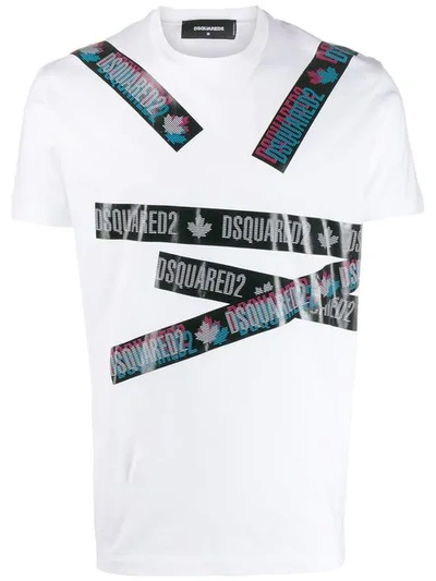 Dsquared2 Logo-tape Print Cotton T-shirt In White