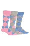 Polo Ralph Lauren Argyle Socks, Pack Of 3 In Pink