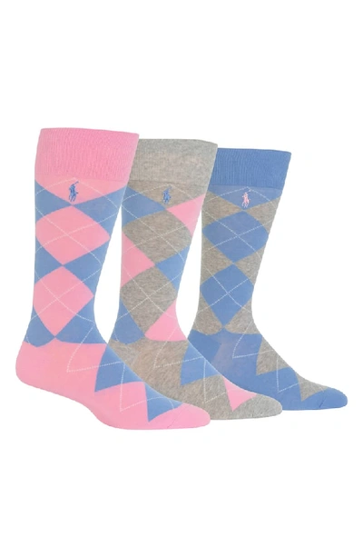 Polo Ralph Lauren Argyle Socks, Pack Of 3 In Pink