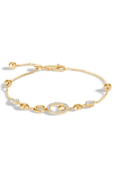 John Hardy 18k Yellow Gold Dot Pull-through Bracelet With Pave Diamond In Metallic