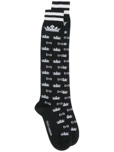 Dolce & Gabbana Logo Print Socks In Black