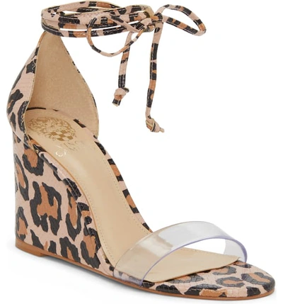 Vince Camuto Stassia Wraparound Wedge Sandal In Leopard/ Clear