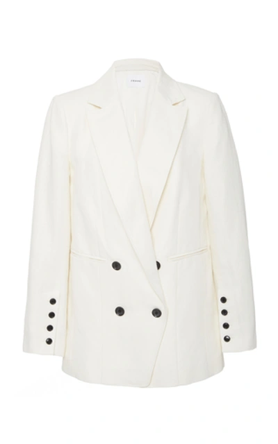 Frame Double Breasted Linen & Cotton Boyfriend Blazer In Suiting White